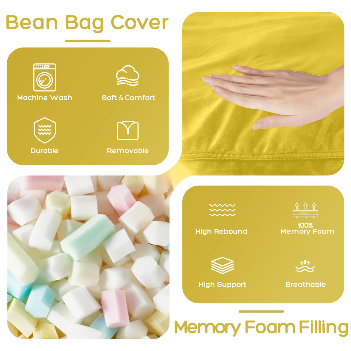 Giant 4' Memory Foam Bean Bag Chair with Microfiber Cover T720