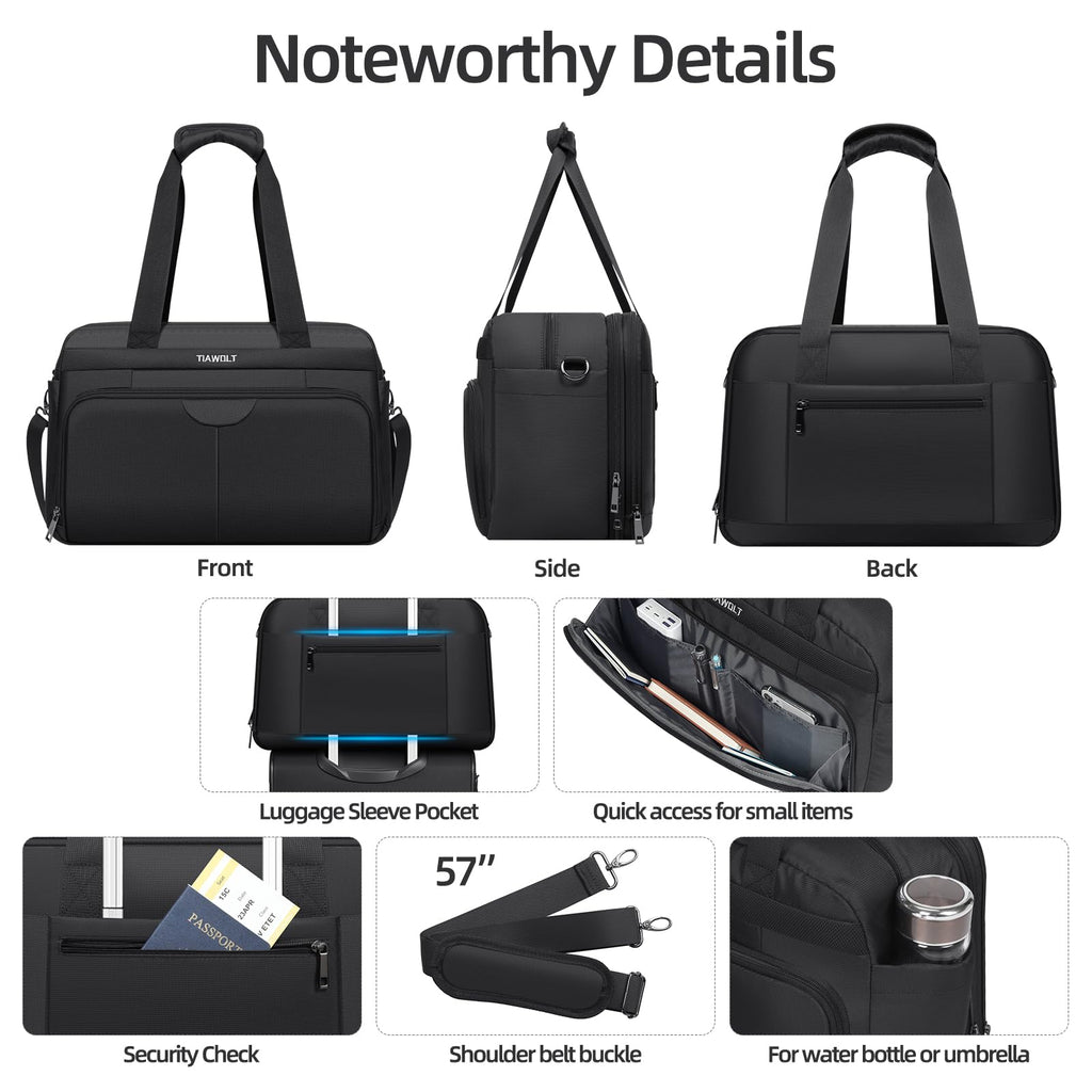 Black Expandable Carry-On Luggage Duffel Bag with Adjustable Strap R303