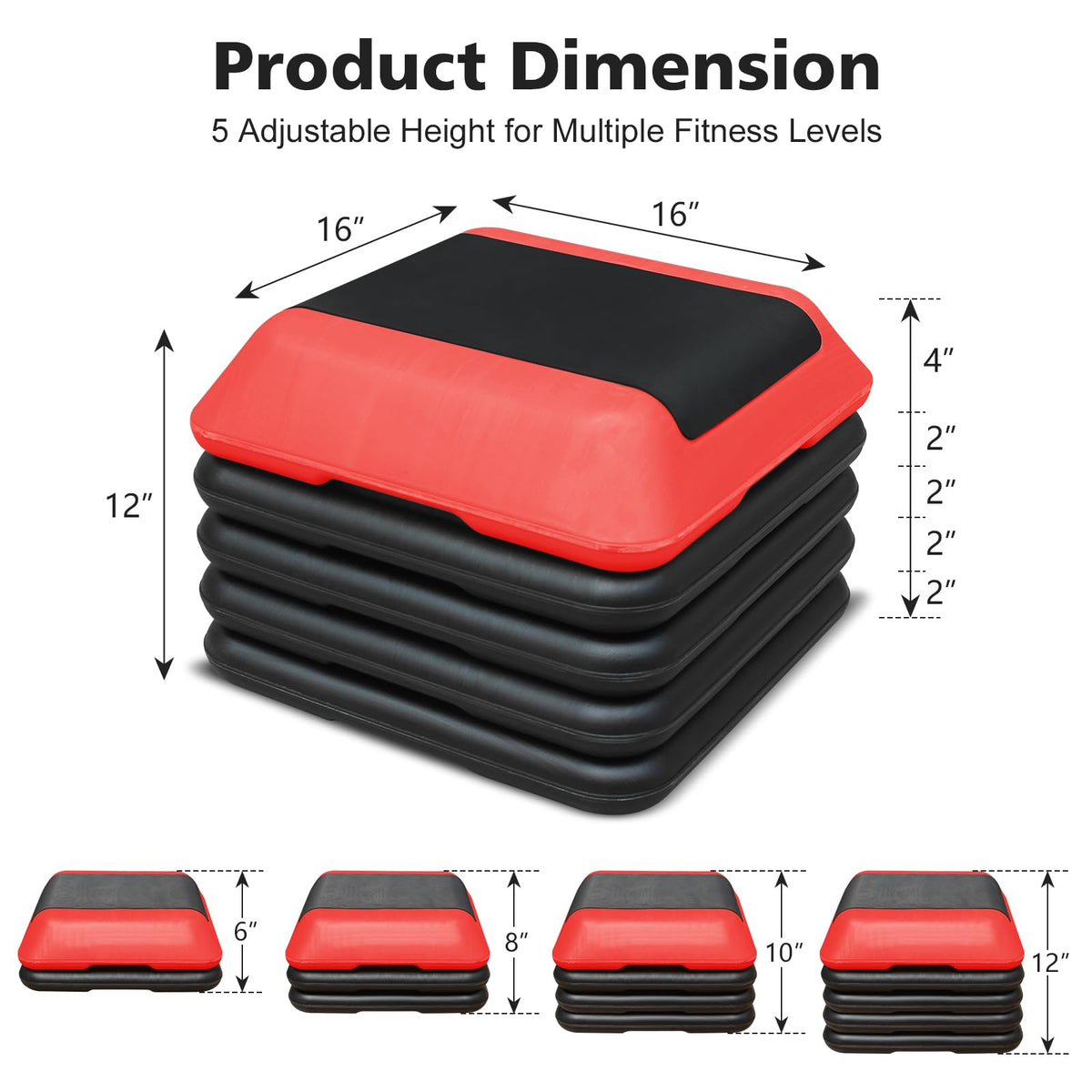 16"x16" Adjustable Exercise Aerobic Step Platform with 4 Risers W440