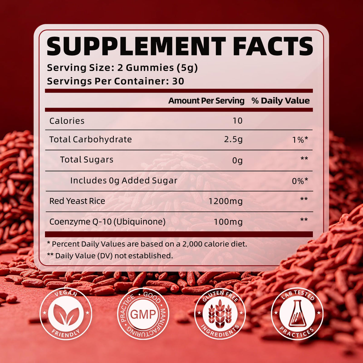 Sugar Free Red Yeast Rice with CoQ10 1200mg Strawberry Flavor 120 Count T29456
