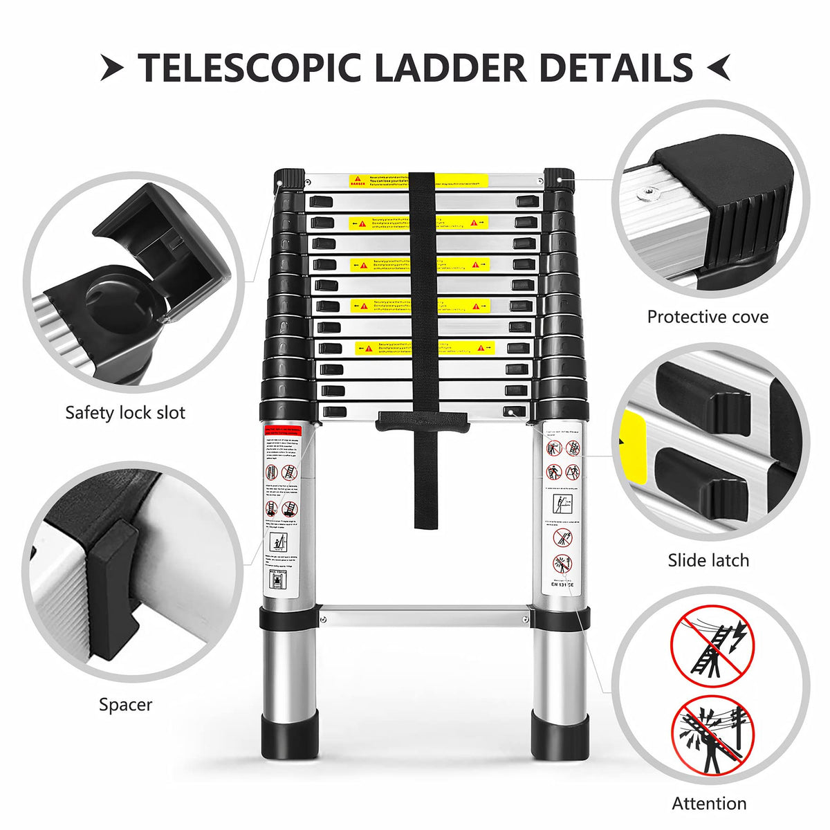 12.5FT Aluminum Telescoping Ladder 330 pounds Q60624