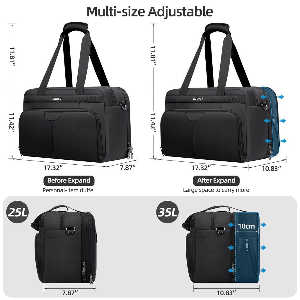 Black Expandable Carry-On Luggage Duffel Bag with Adjustable Strap R303