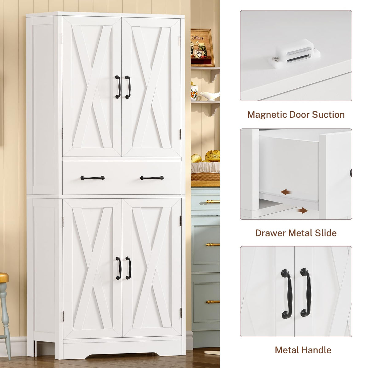 White Storage Cabinet with 2 Adjustable Shelves and Drawer M96663