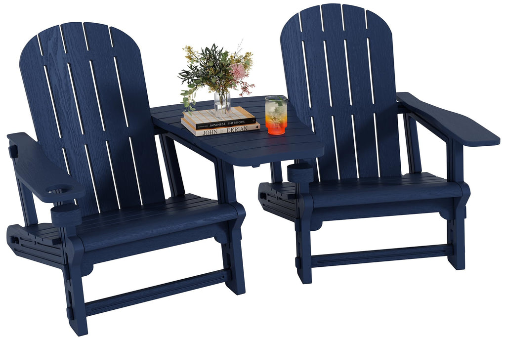 Dark Blue HDPE Adirondack Chairs Set of 2 with Cup Holder A344
