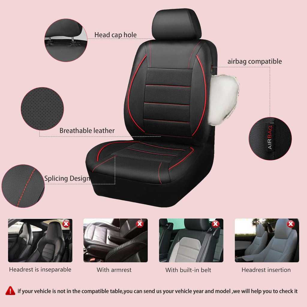Black Red Faux Leather Front Seat Covers U712