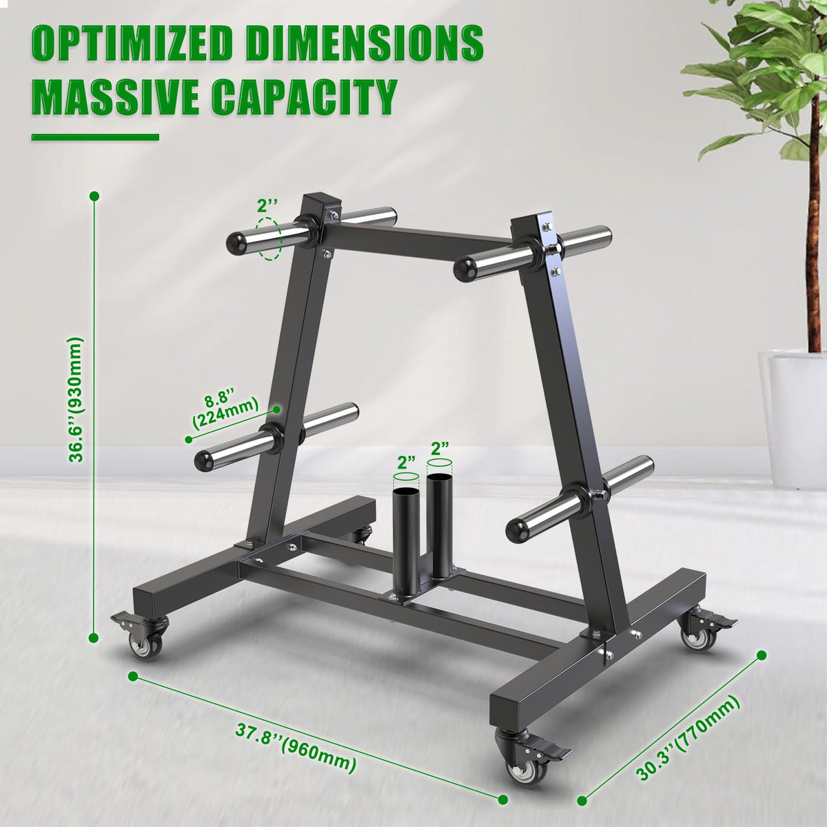 2" Olympic Weight Plate Tree Rack and Barbell Holders L330