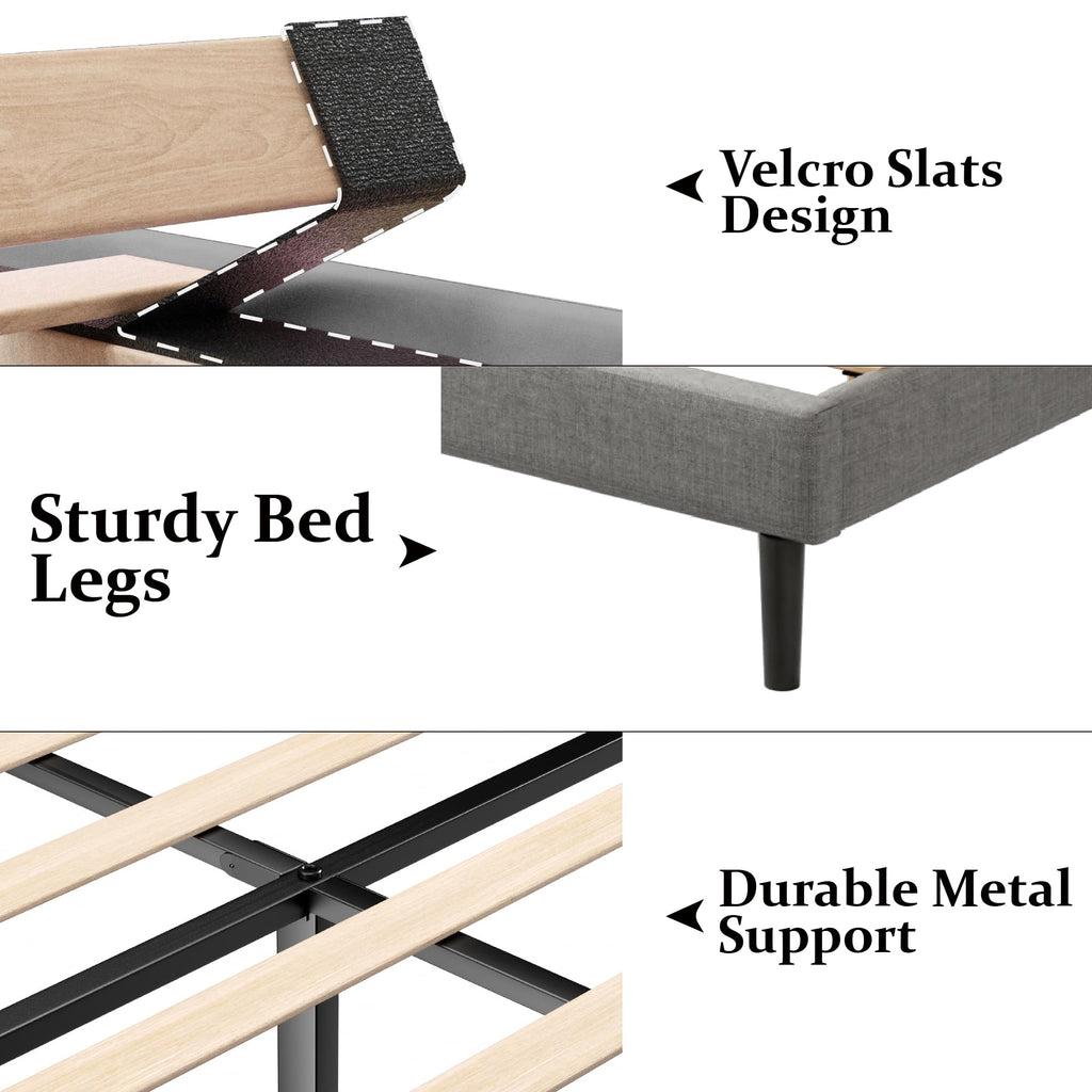 Queen Size Upholstered Platform Bed Frame with Wingback Headboard H485