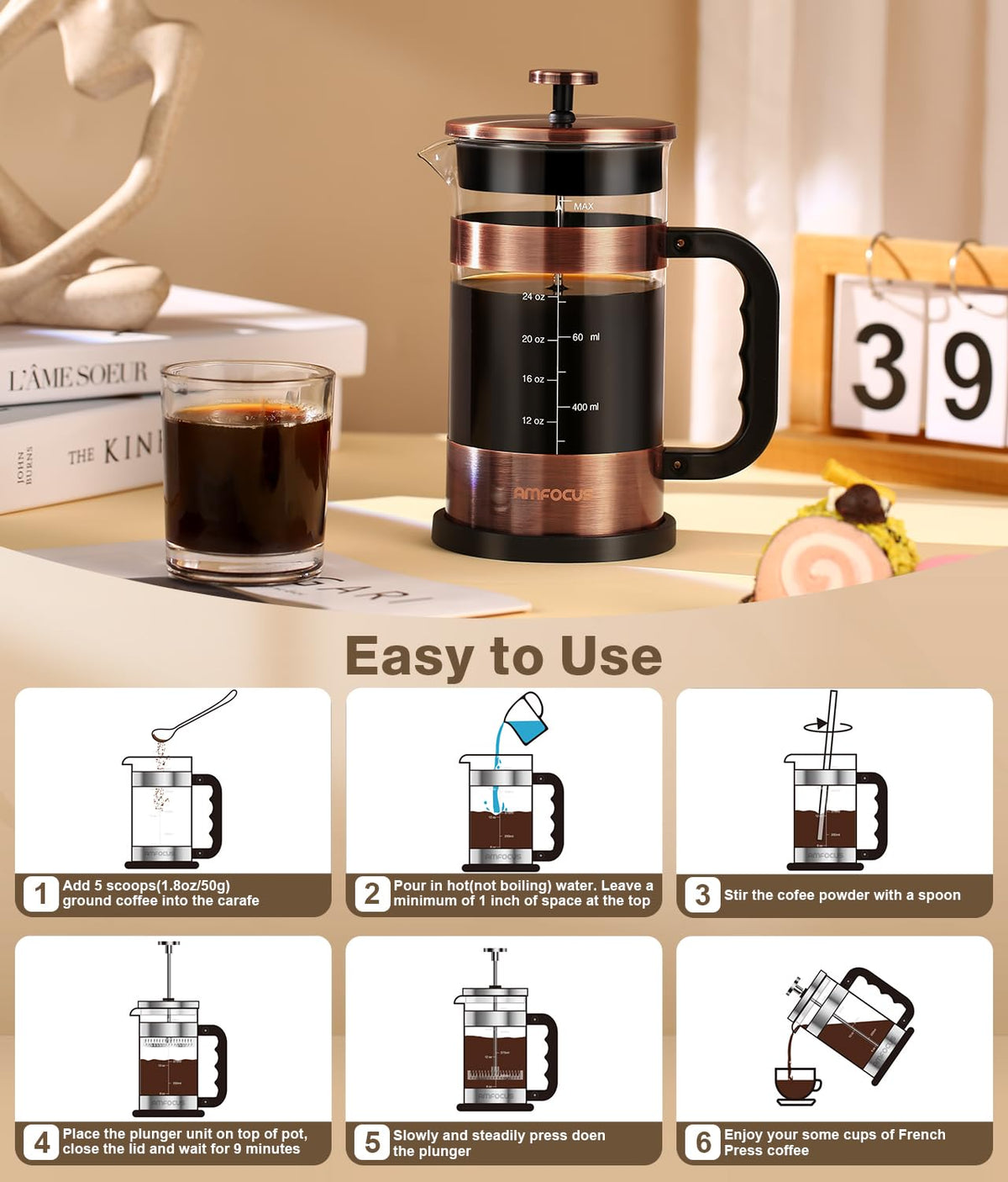 34 Ounce Stainless Steel French Press Coffee Maker W472254