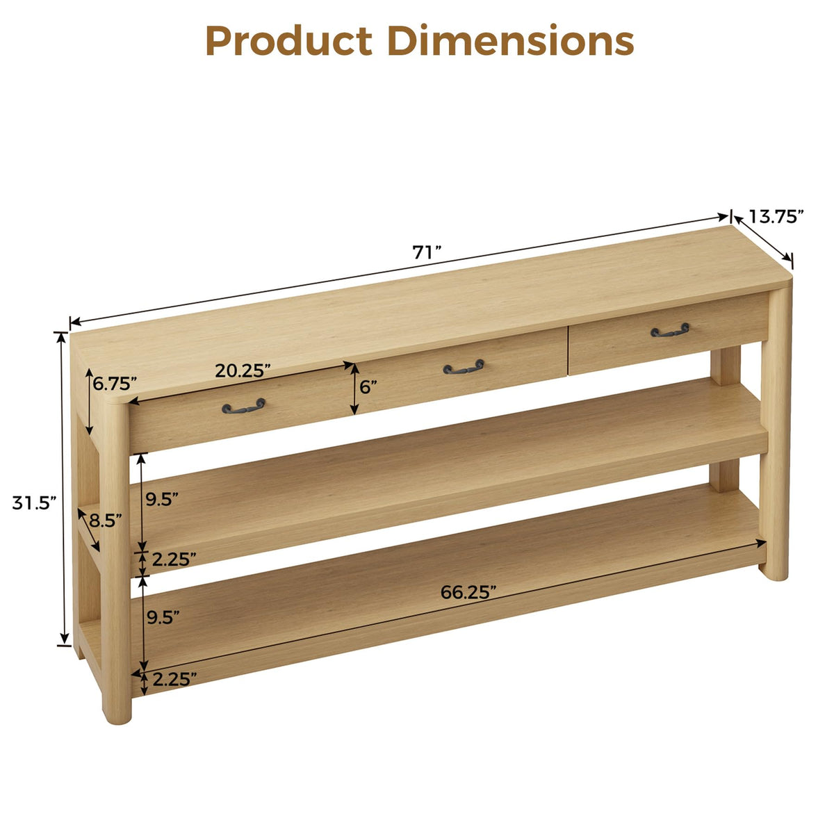 Oak Console Table with Storage Drawers F943259