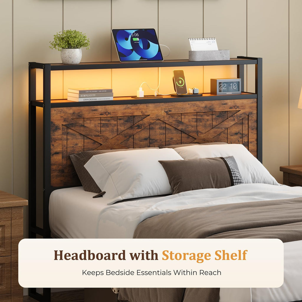 Twin Metal Bed Frame with Storage Headboard E190
