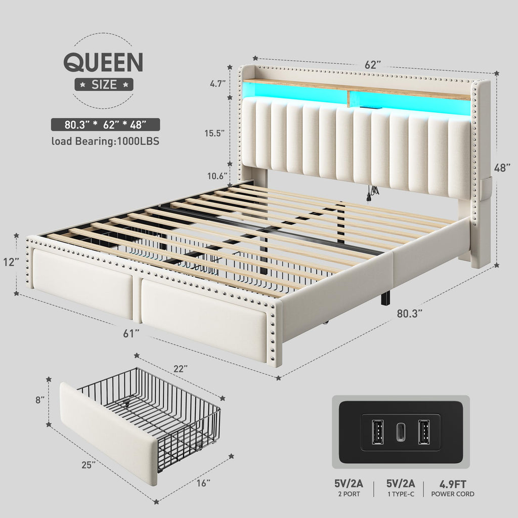 Queen Size Bed Frame with 2 Drawers Q39477