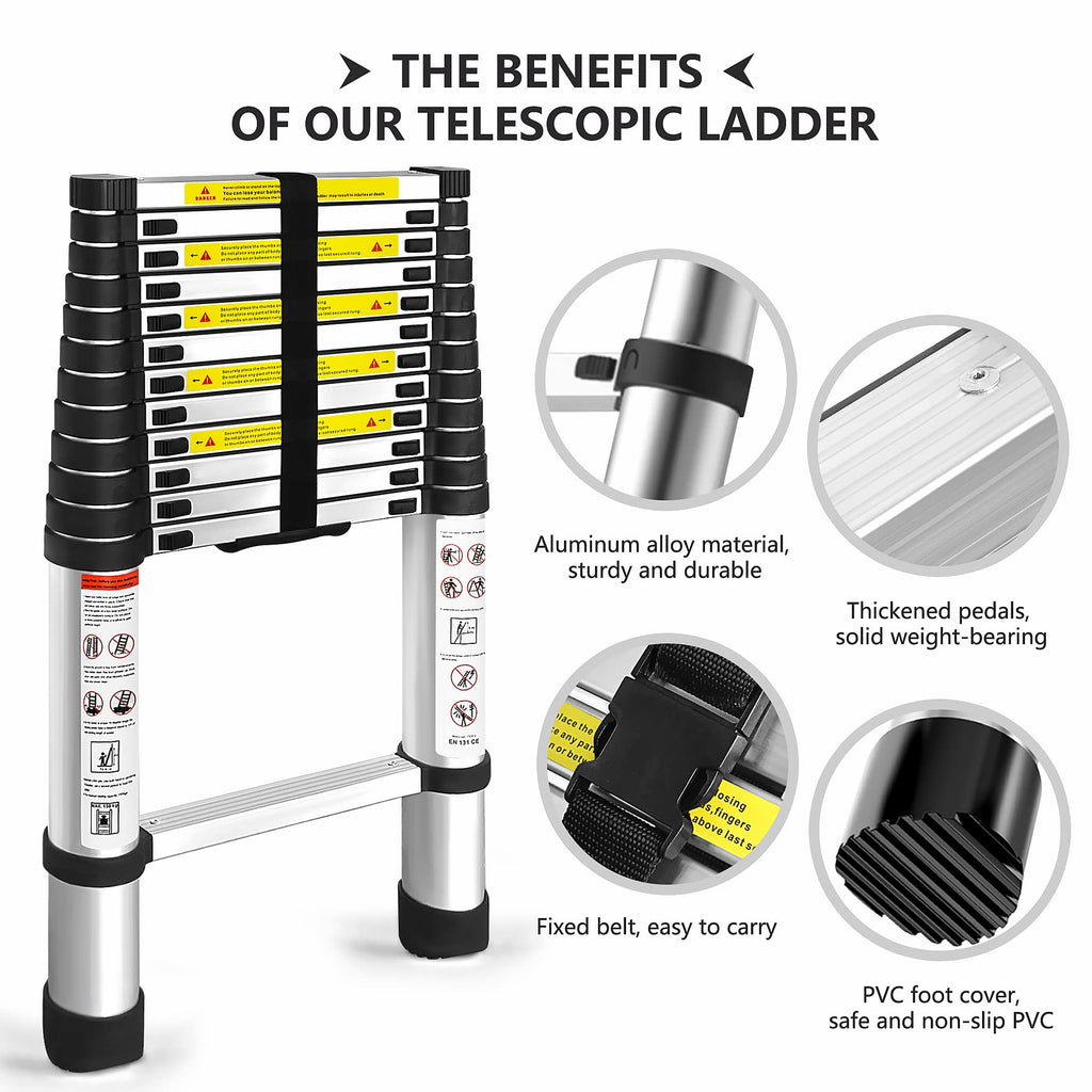 12.5FT Aluminum Telescoping Ladder 330 pounds Q60624
