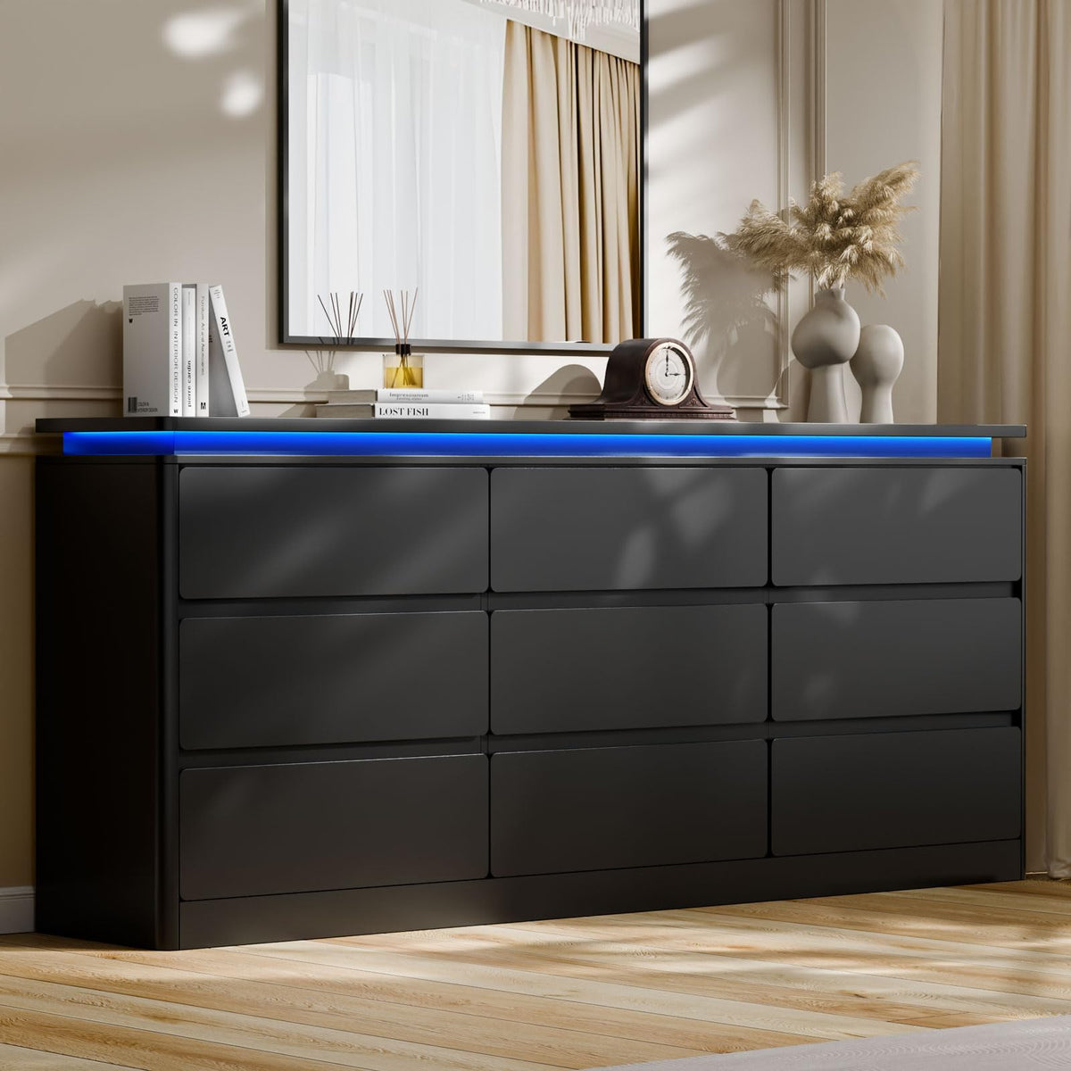 Black 9 Drawer Dresser with LED Lights Z3380