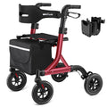 Red Foldable Rollator Walker with Seat, 8" Rubber Wheels and Backrest L571207