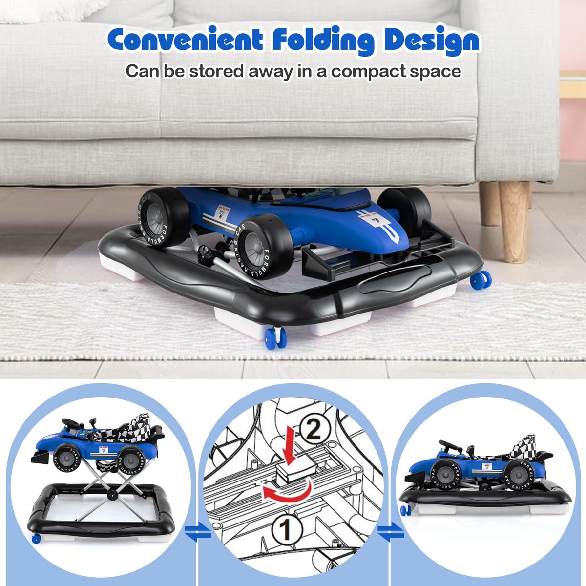 Foldable Baby Walker with Adjustable Heights and Wheels Q185