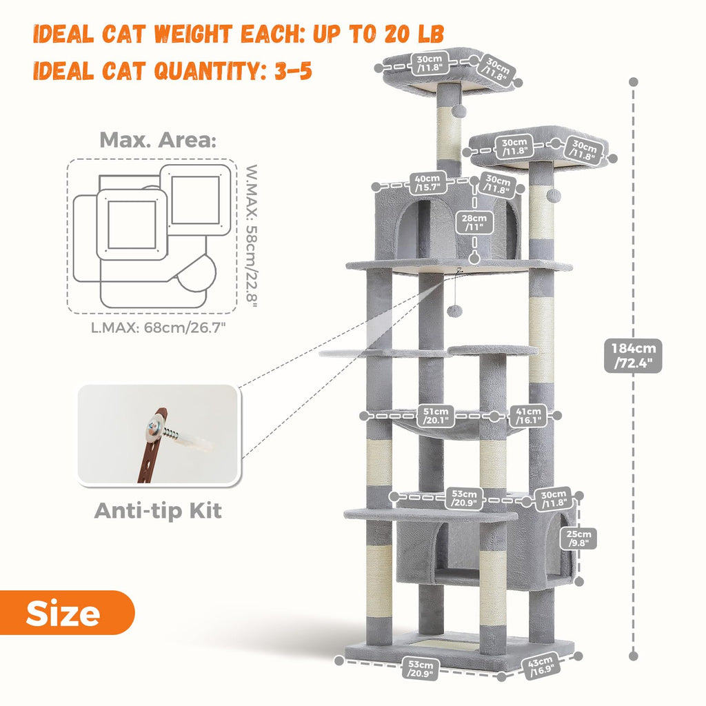 72" Cat Tree with Hammock & Condos Z82092