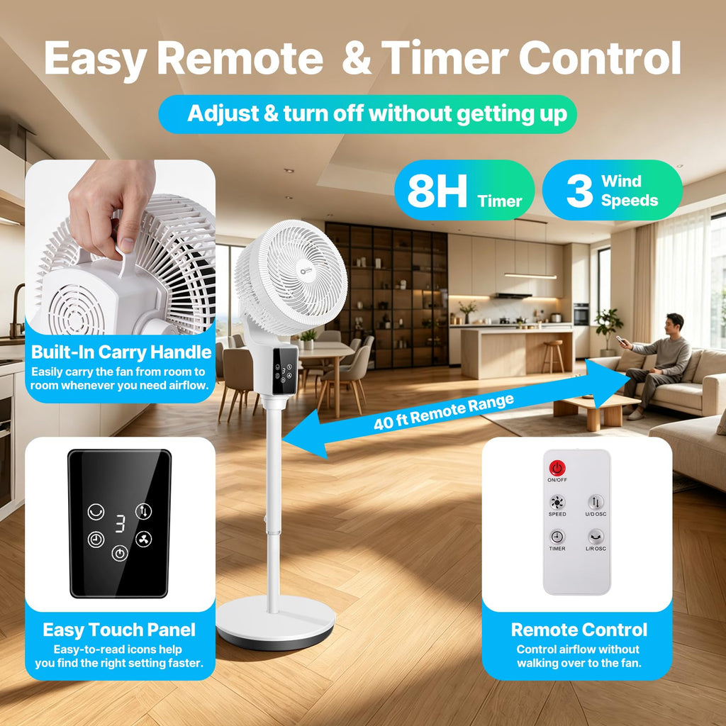 Oscillating Fan, 360° Air Circulator Pedestal Fan, 43.3” Adjustable Height C5613