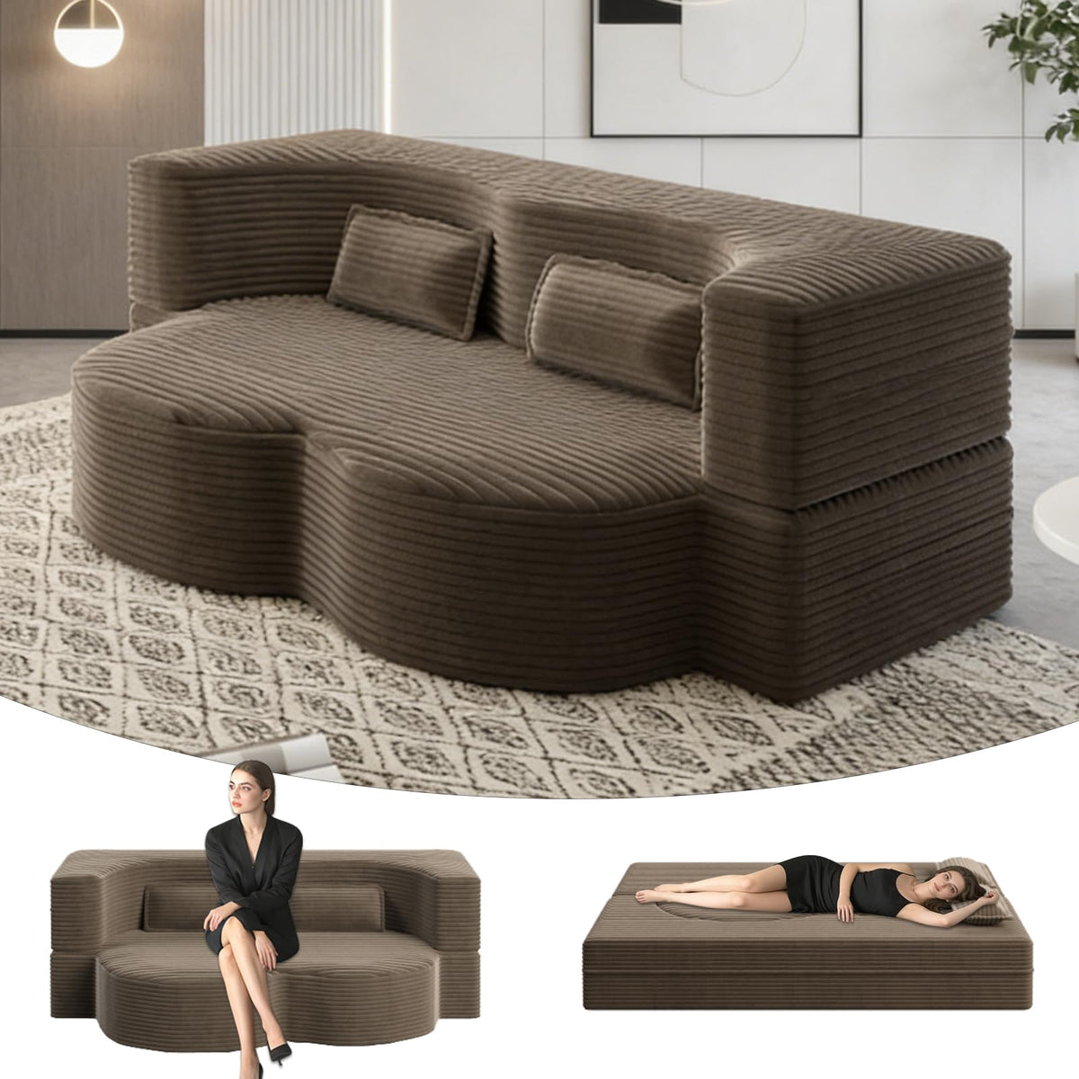Brown Corduroy Convertible Futon Sofa Bed X560
