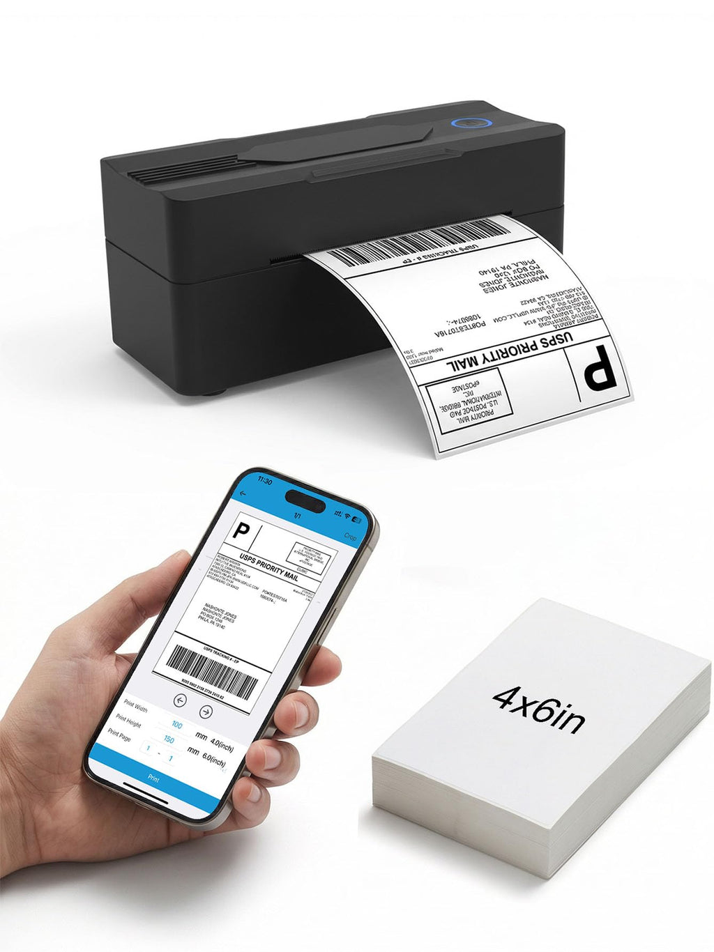 Bluetooth Thermal Shipping Label Printer 4x6 Black N3345
