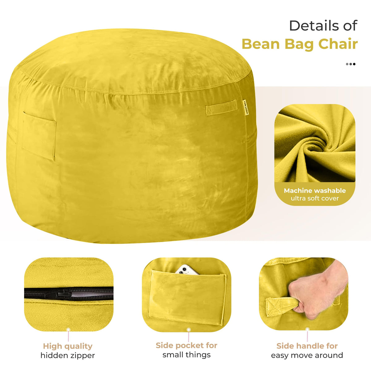 Giant 4' Memory Foam Bean Bag Chair with Microfiber Cover T720