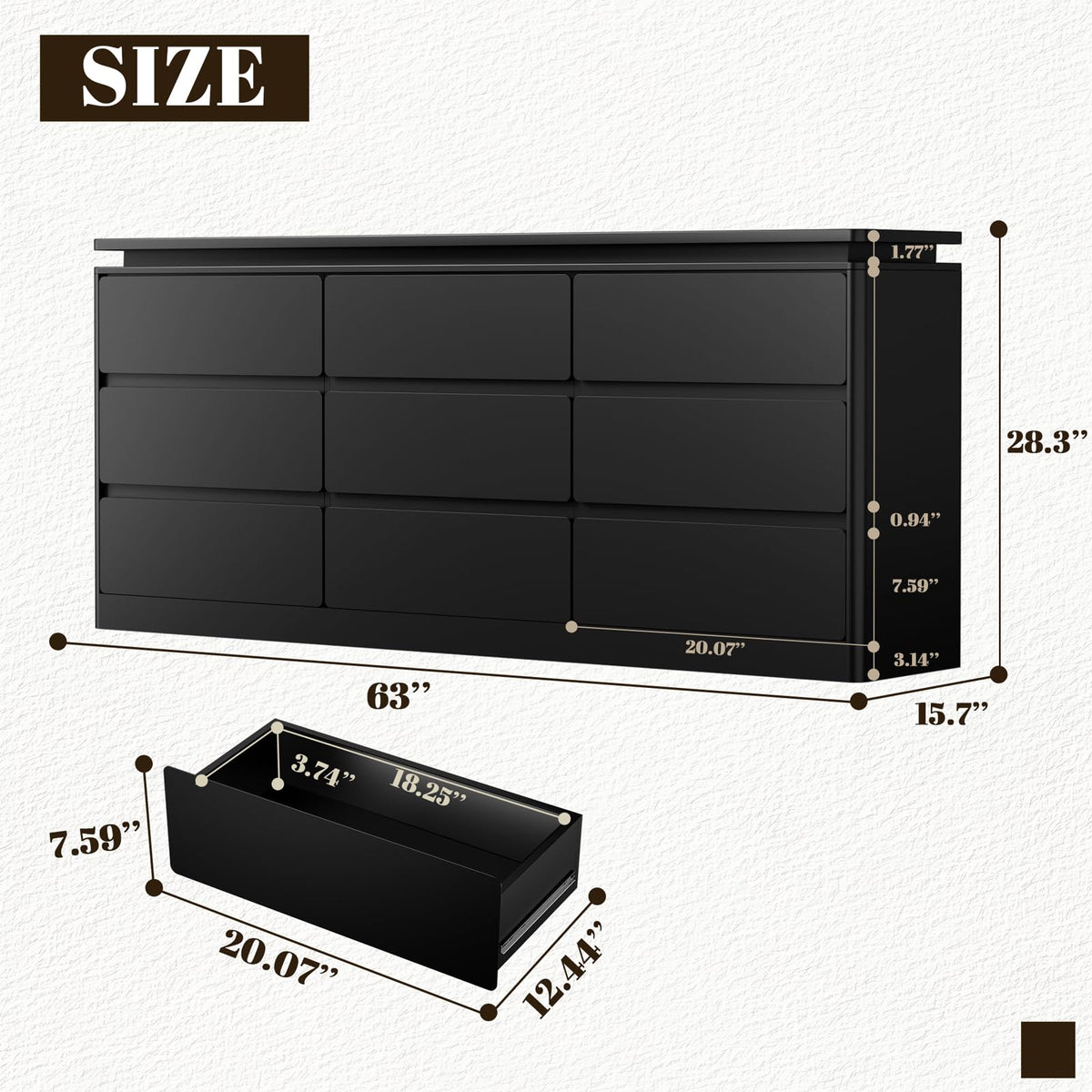 Black 9 Drawer Dresser with LED Lights Z3380