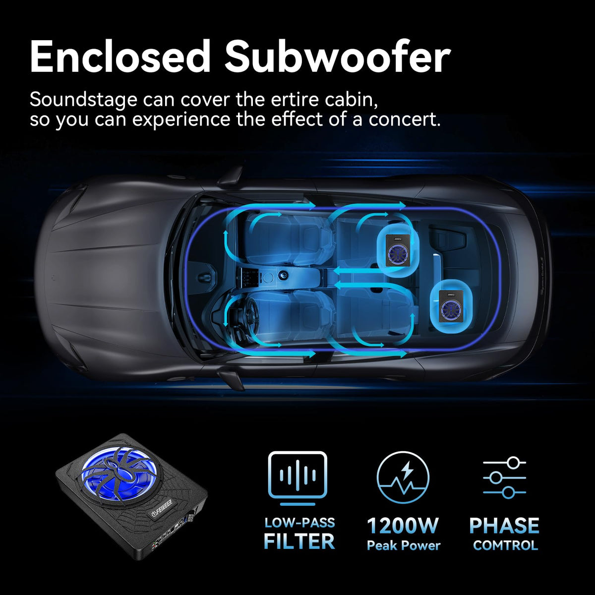 10" 1200W UnderSeat Subwoofer and Amp Package T245