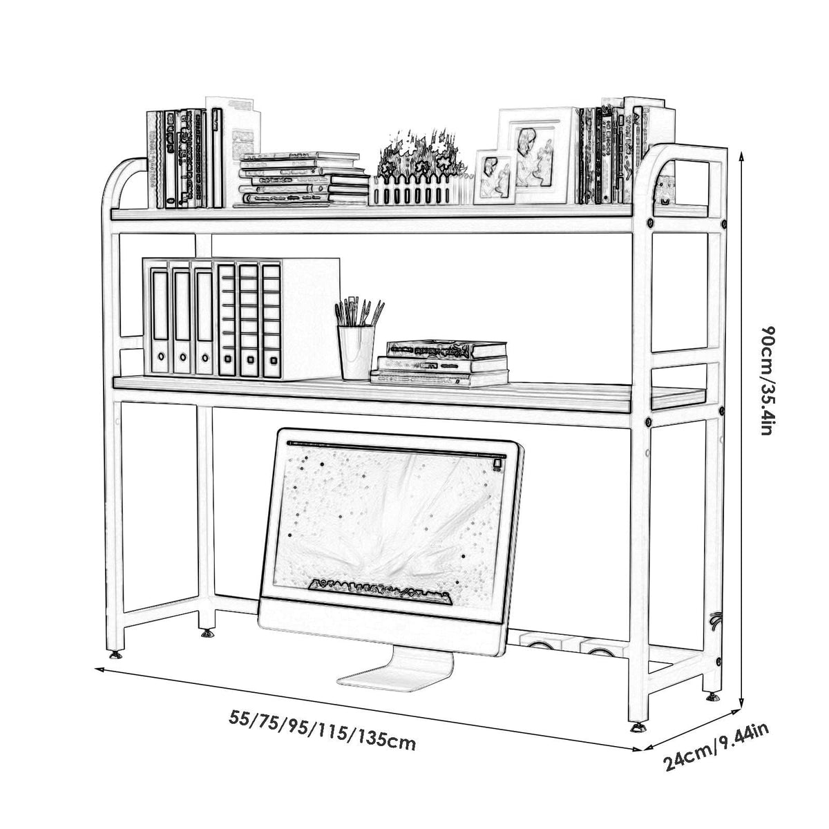 2-Tier White Desktop Bookshelf C362019