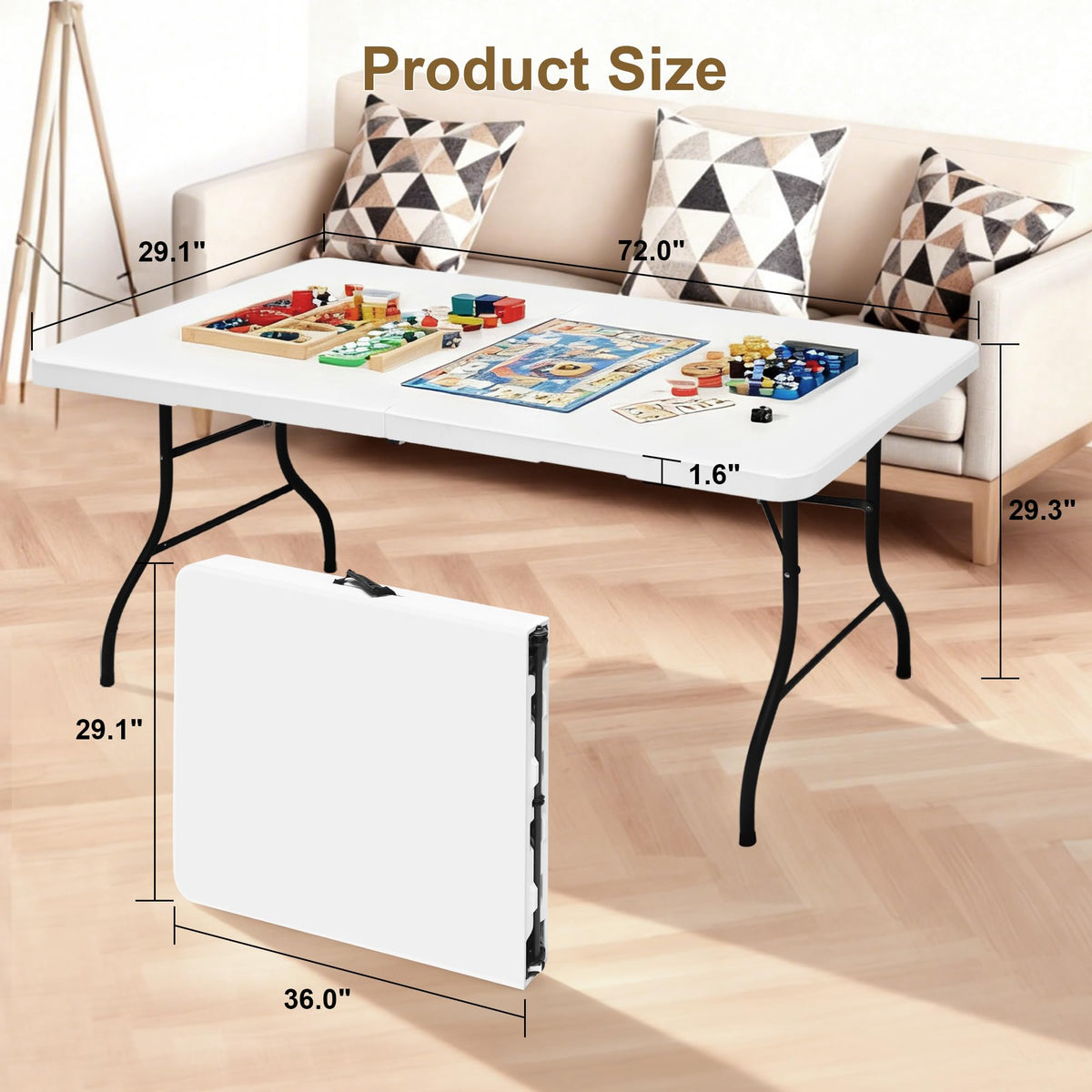 White 6ft Folding Table with Carrying Handle J881074