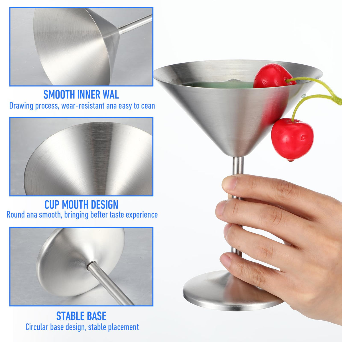 4-Pack Stainless Steel Martini Glasses 8.5oz N738601
