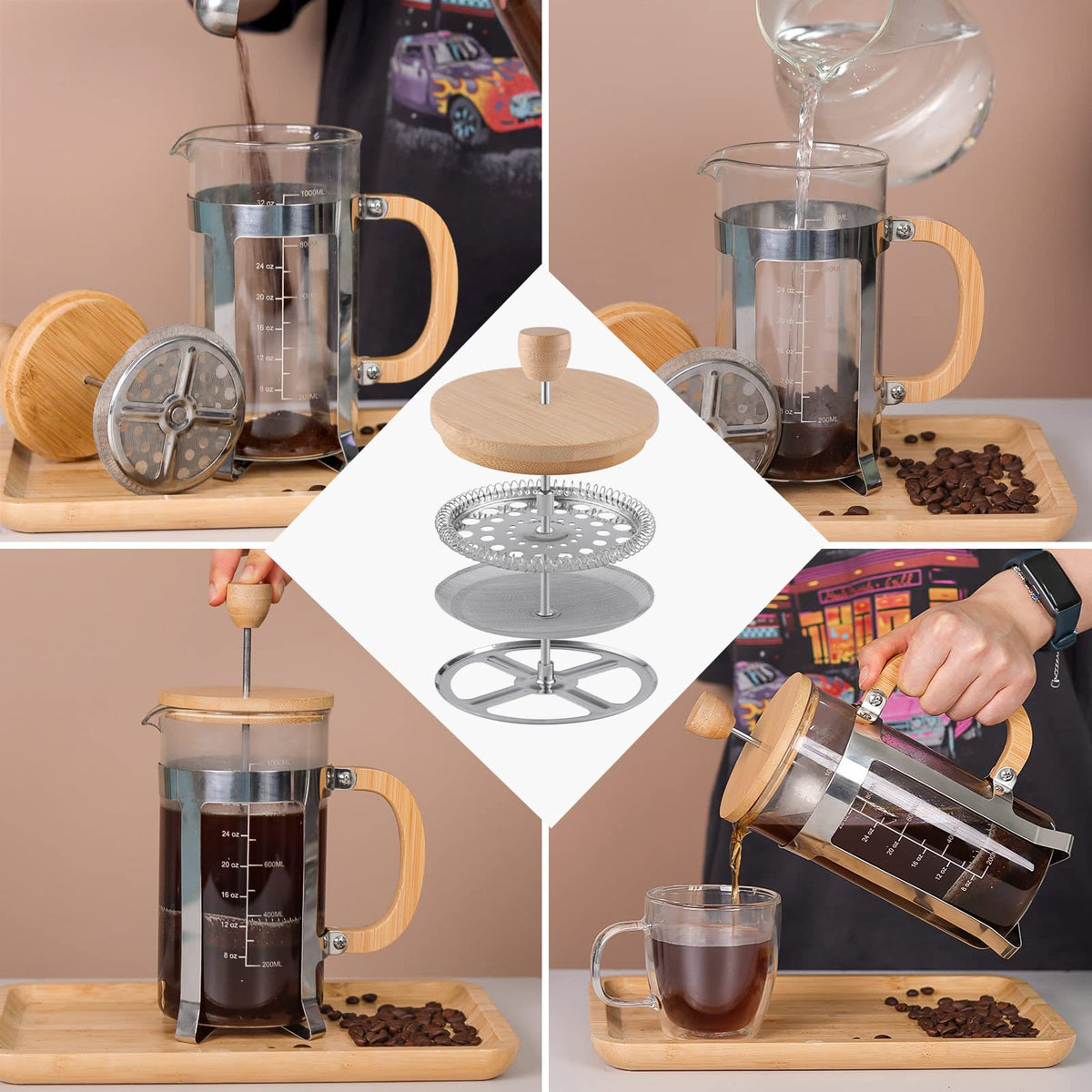 34 oz French Press Coffee Maker with Bamboo Lid R625400