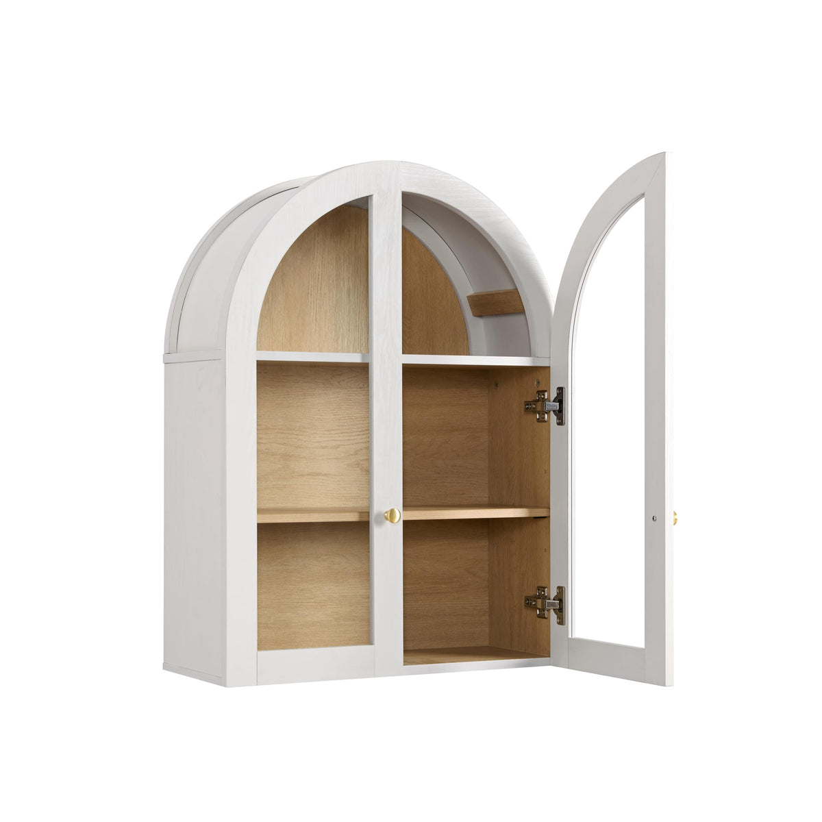 White Arched Wall Mount Bathroom Cabinet with Glass Doors P338