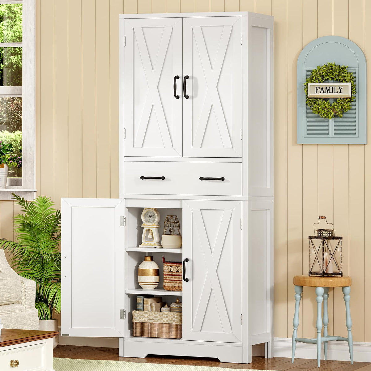 White Storage Cabinet with 2 Adjustable Shelves and Drawer M96663
