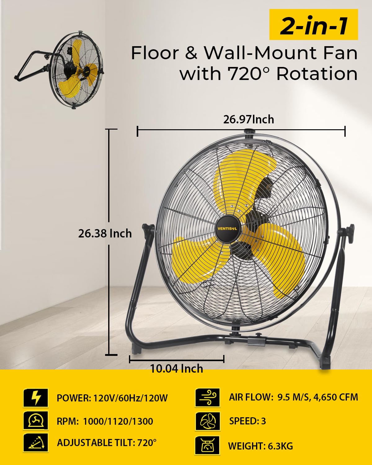 20 Inch 2-in-1 Floor Wall Mounted Fan O49108