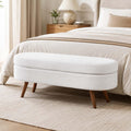 White Oval Storage Ottoman Bench with Rubber Wood Legs M1154