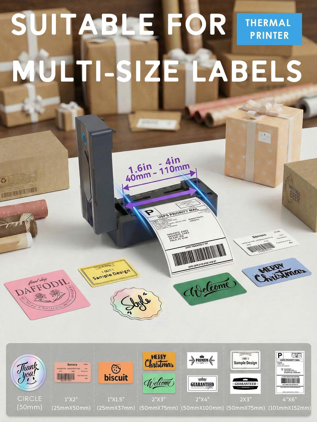 Bluetooth Thermal Shipping Label Printer 4x6 Black N3345