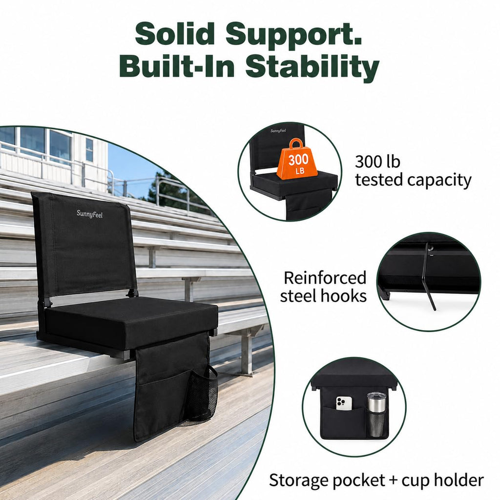 Folding Bleacher Seat with Cushion and Storage Pocket N226
