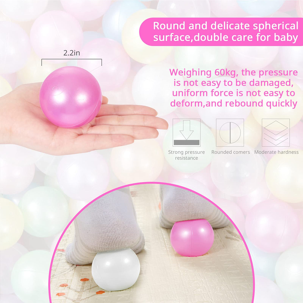 Pack of 100 200 500 BPA Free Non-Toxic Crush Proof Plastic Ball Pit Balls L472537