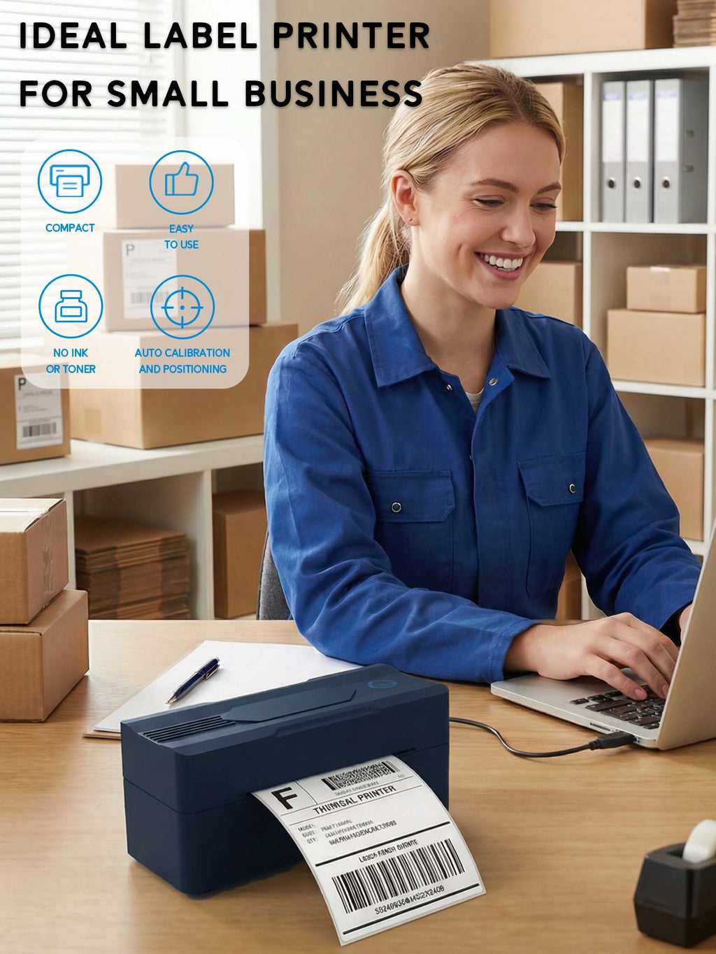 Bluetooth Thermal Shipping Label Printer 4x6 Black N3345