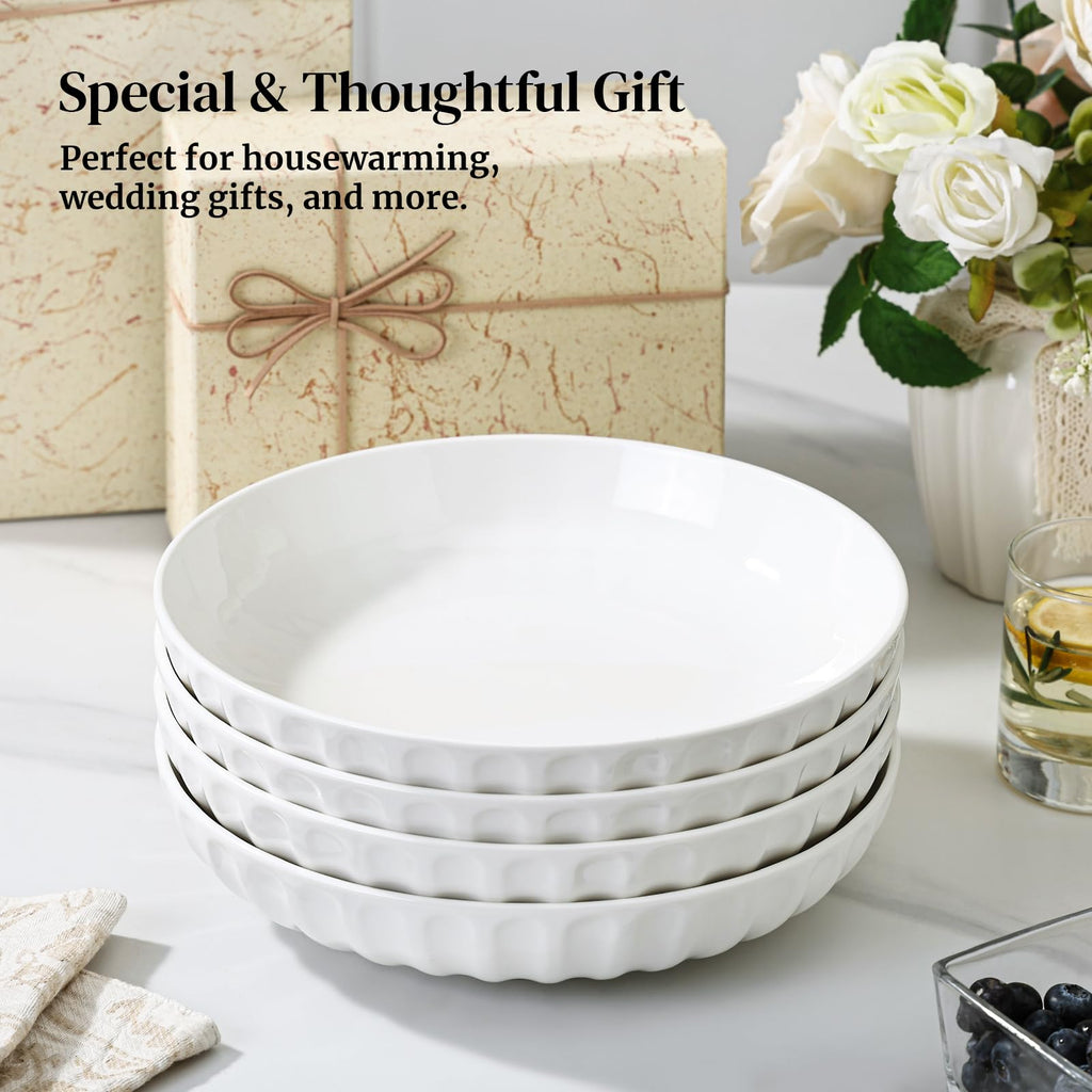 10" White Ceramic Pasta Bowls Set of 4 P923