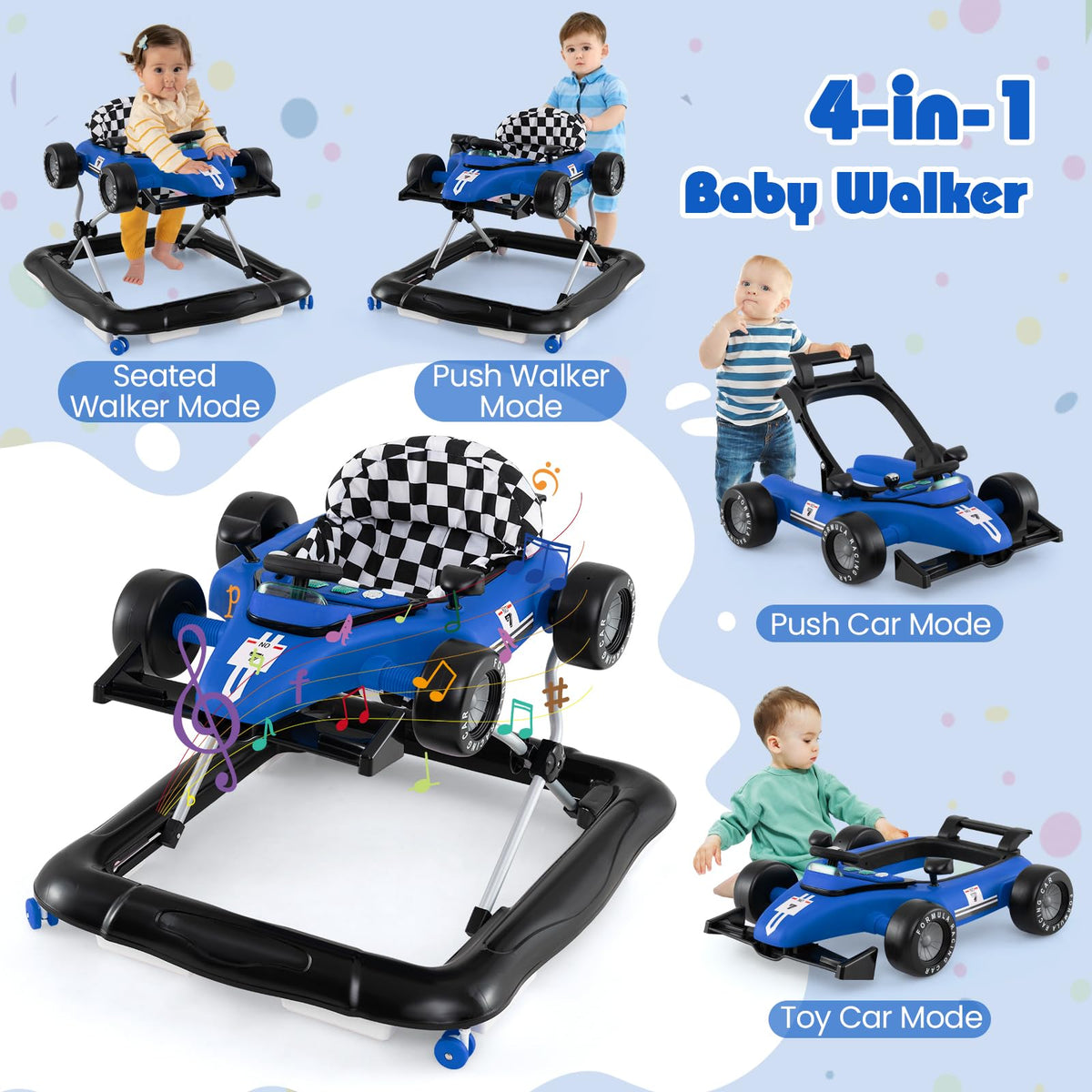 Foldable Baby Walker with Adjustable Heights and Wheels Q185