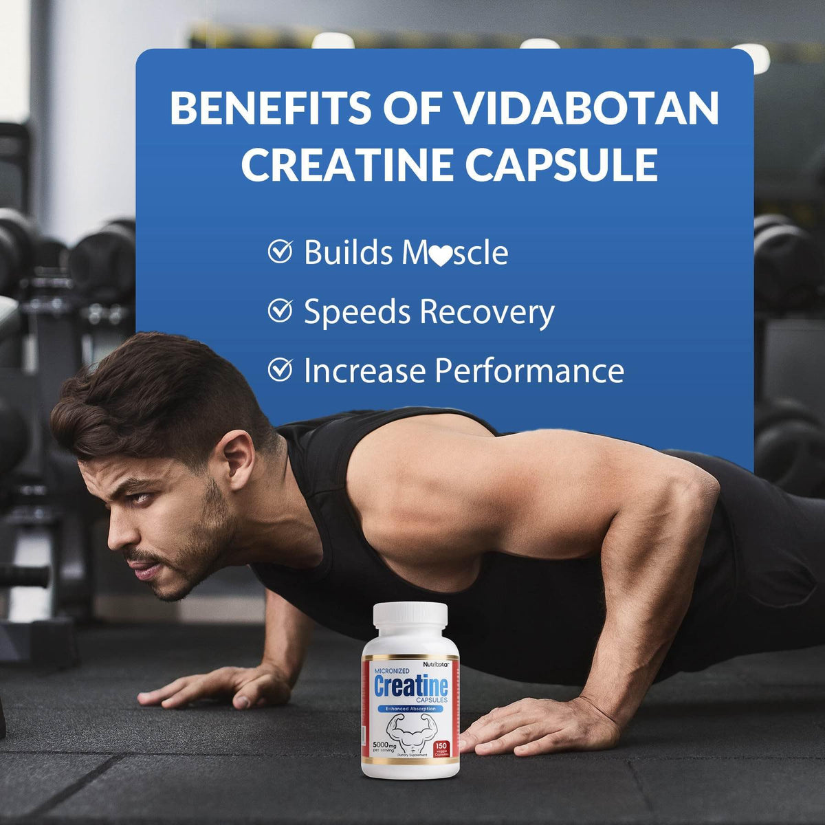 5000mg Micronized Creatine Monohydrate Capsules with Vitamin B12, Vegan, Gluten Free, 150 Count H7441