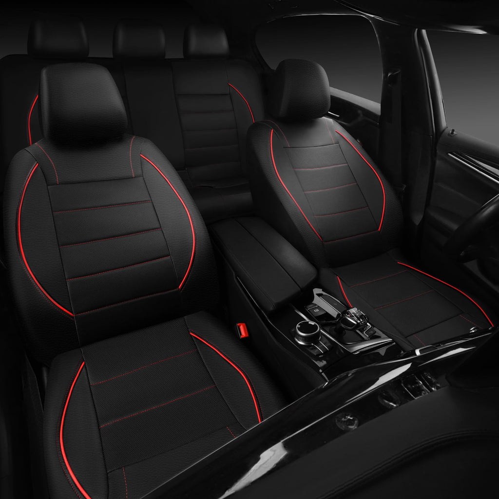 Black Red Faux Leather Front Seat Covers U712