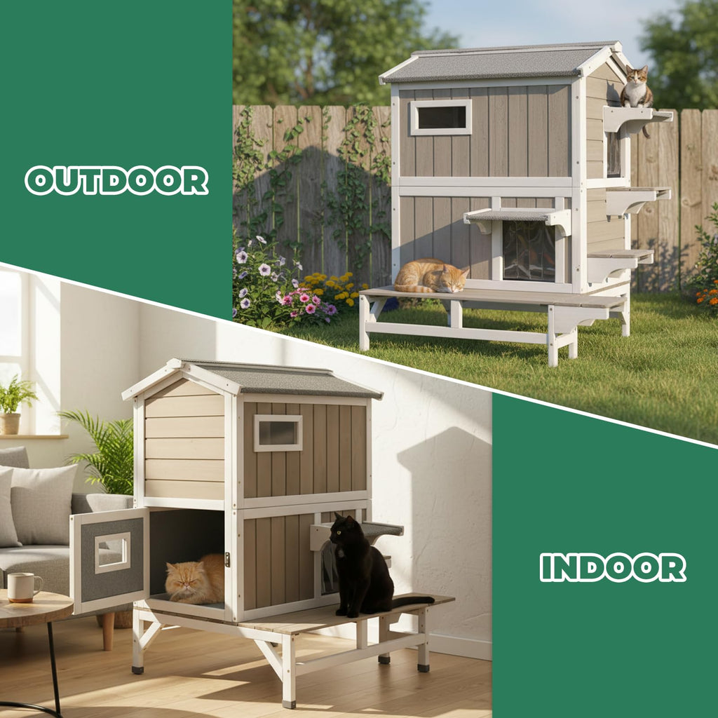 Insulated 2-Story Outdoor Cat House W47814