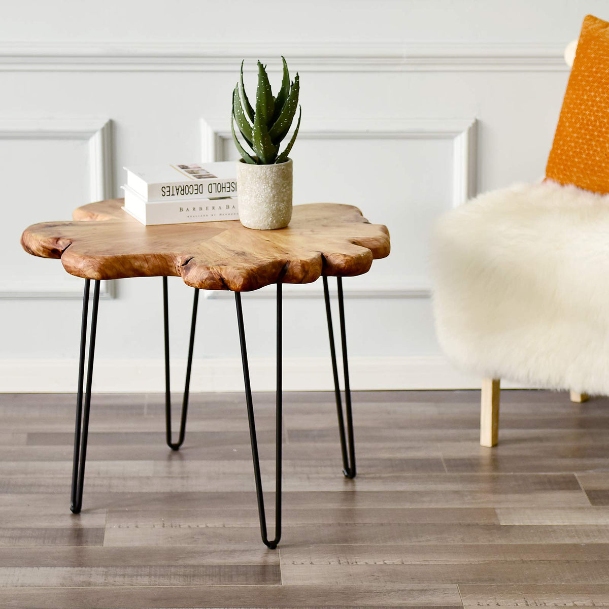 Flower-Shaped Live Edge Cedar Coffee Table K373528