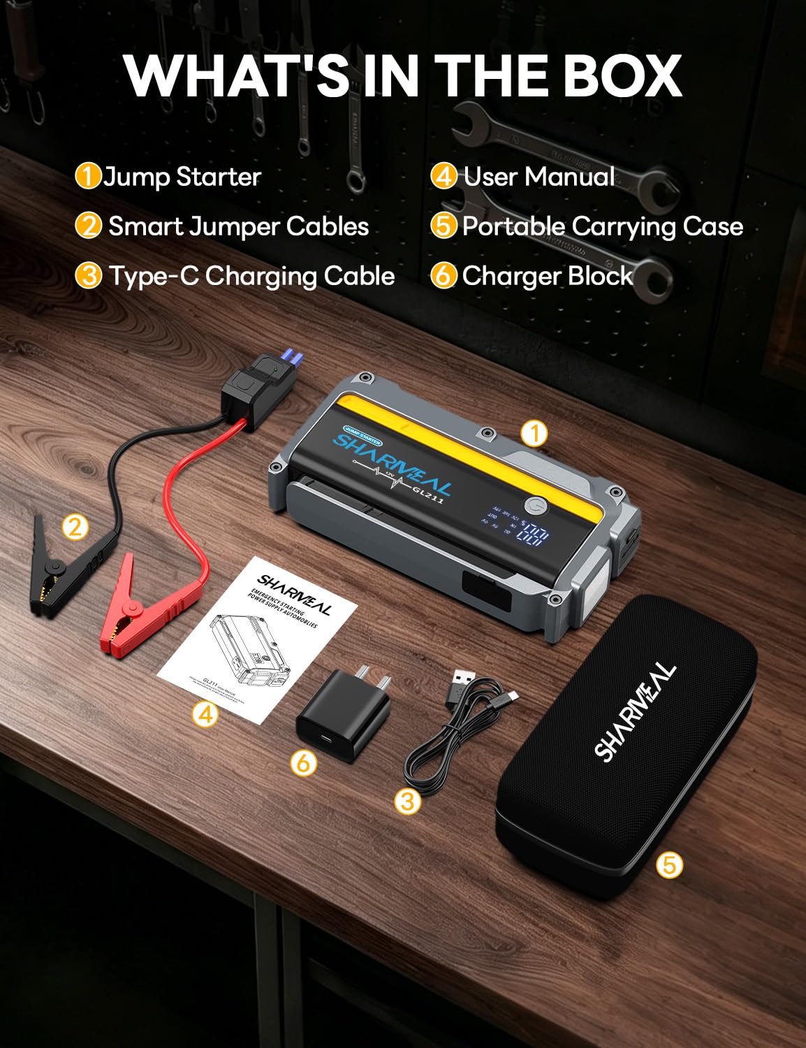 12000mAh 12V Portable Jump Starter with Flashlight and Jumper Cable W794