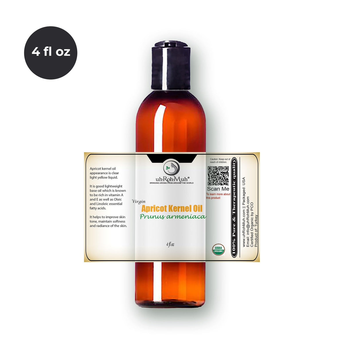 Cold Pressed Apricot Kernel Carrier Oil 4 Fl Oz U3556