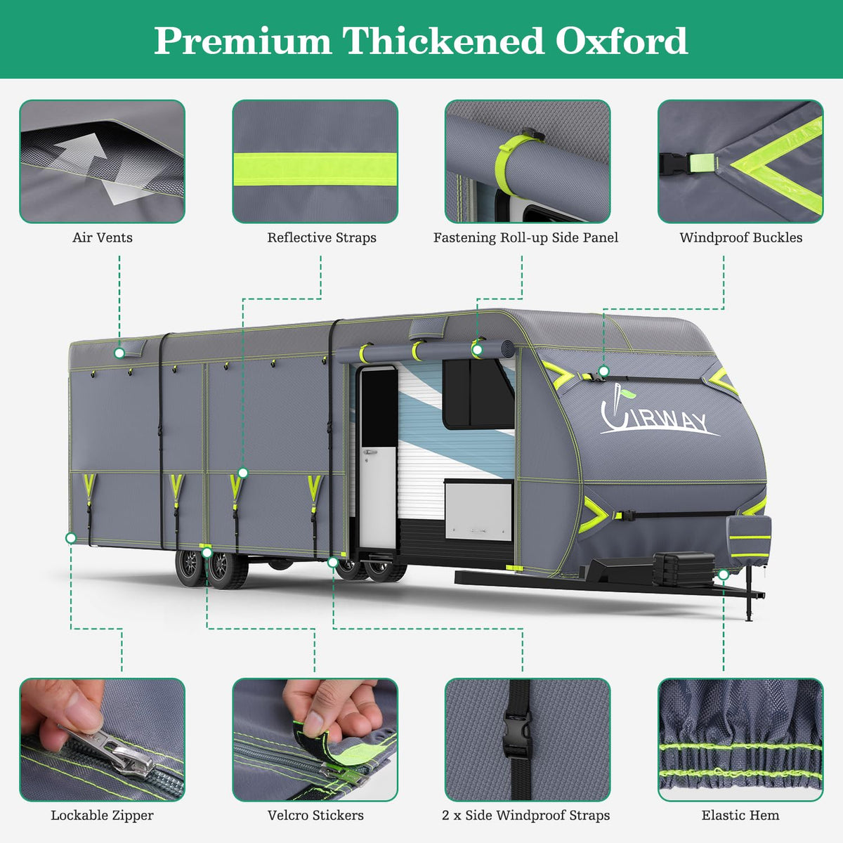 600D Oxford Waterproof Rip-Stop RV Cover 24-27ft with 4 Tire Covers L40076
