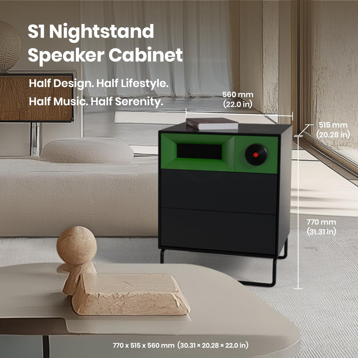 Bluetooth Wireless Charging Speaker Nightstand with 2 Drawers J15040