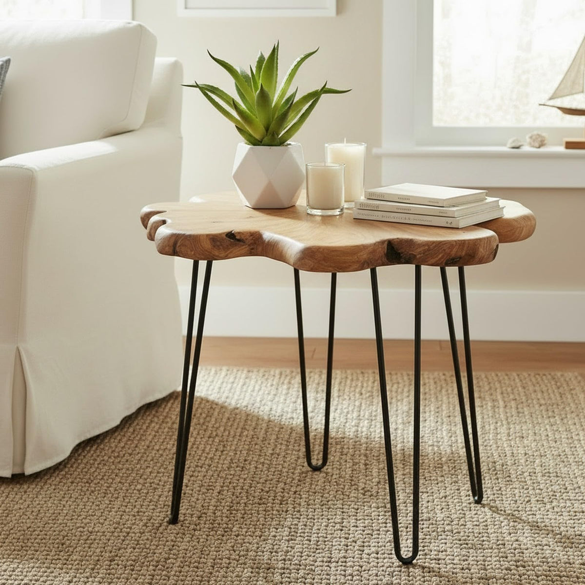 Flower-Shaped Live Edge Cedar Coffee Table K373528