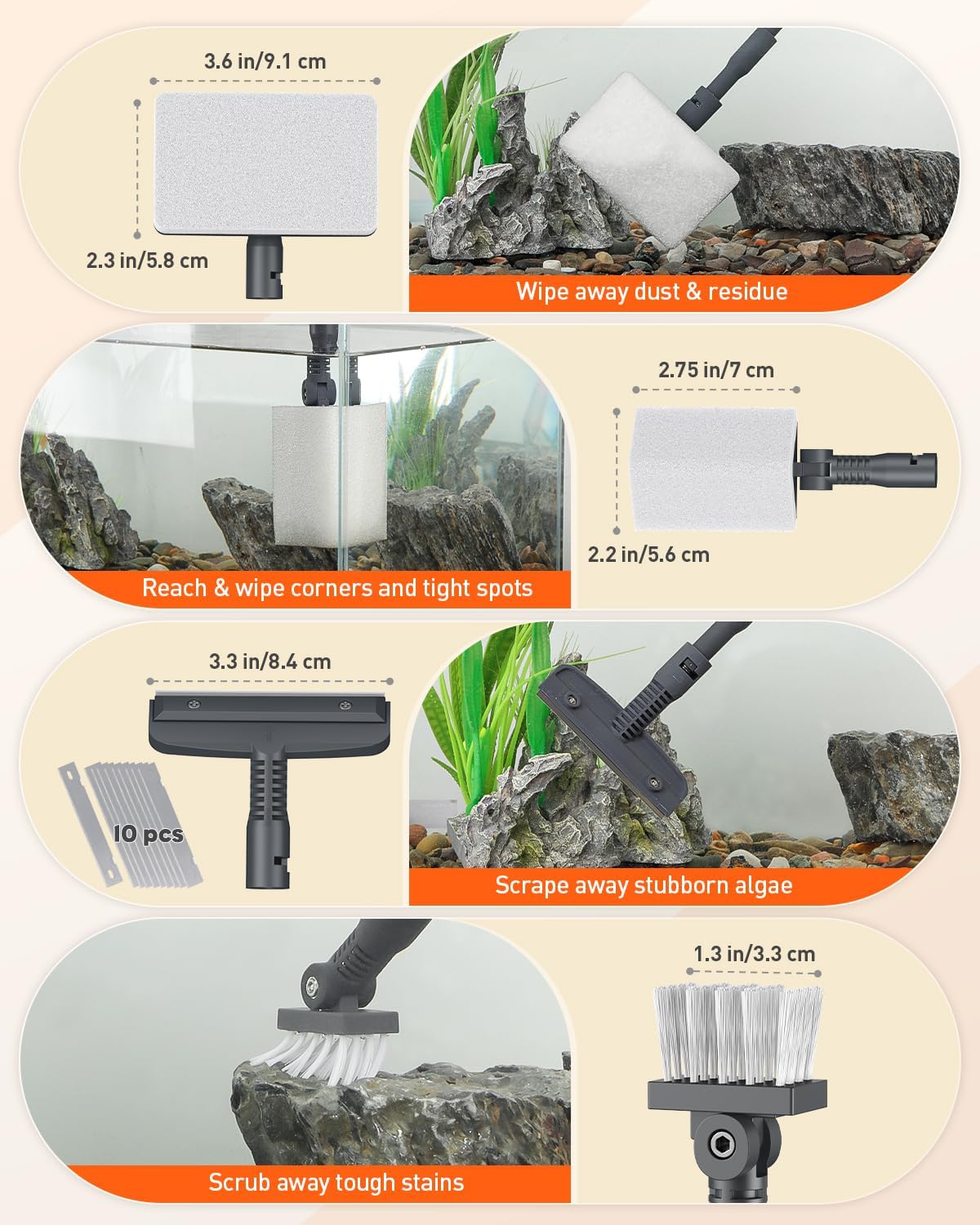 7 in 1 Aquarium Cleaning Kit with Adjustable Long Handle V3134